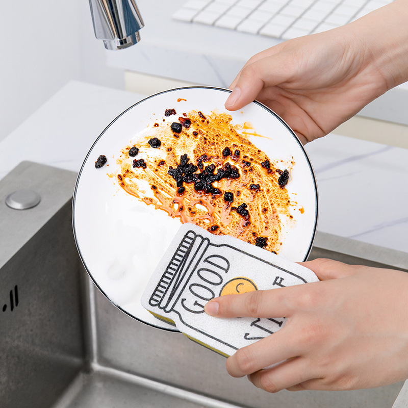 Double-sided stain-removing scouring pad cleaning sponge details Picture
