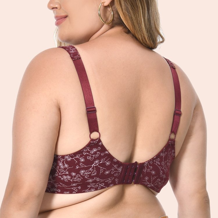 Chinese-style cotton bras without steel rims, large-sized printed bras, Chinese-style wide-shoulder straps, comfortable underwear, European and American bras, DEF breathing type bra details Picture