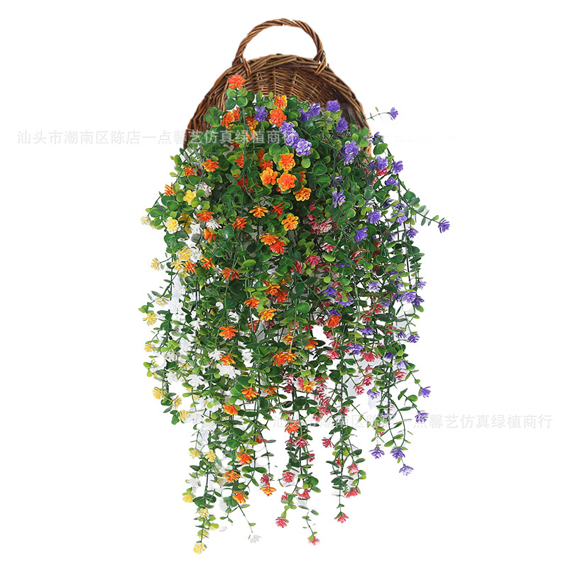 仿真花尤加利茶花藤条假花吊篮壁挂客厅房间墙面装饰室内绿植批发