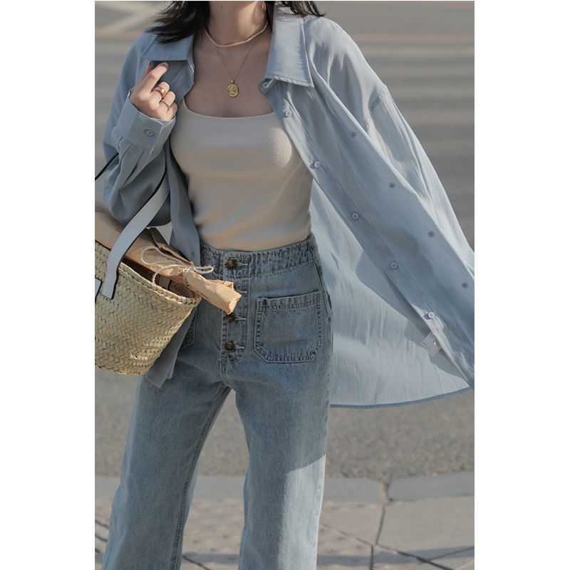 polo collar shirt women's breathable sun protection shirt 2022 new style trendy shawl thin loose design women's coat
