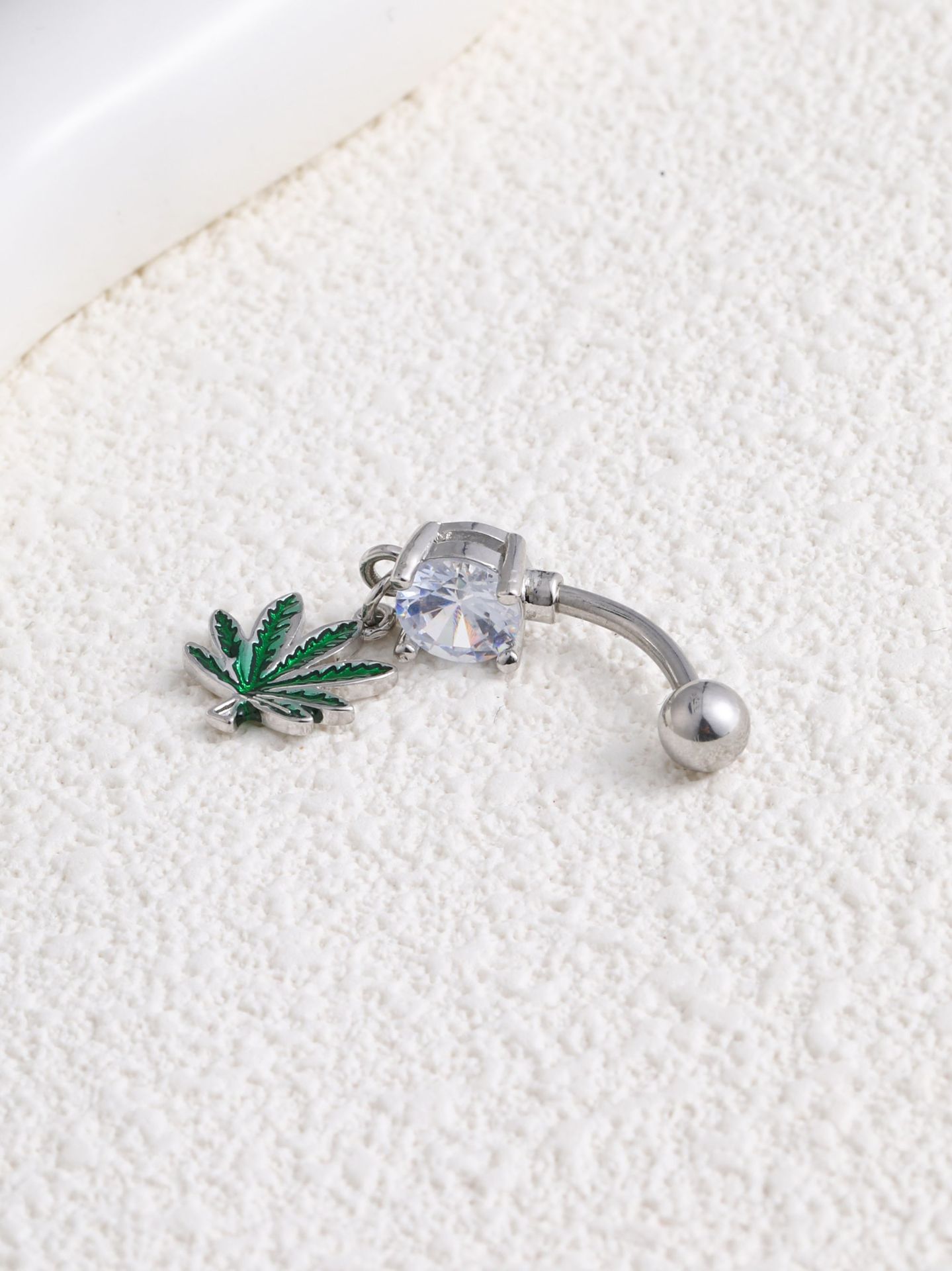 欧美跨境新款绿草肚脐环绿色叶子肚脐环脐钉脐饰人体穿刺厂家销货详情8