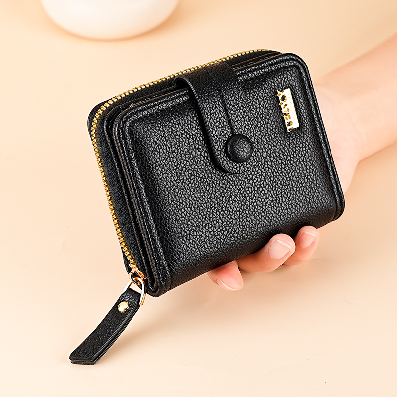 New women's wallet, short cross-border litchi pattern coin purse, high-end multi-functional wallet, large-capacity card case for women