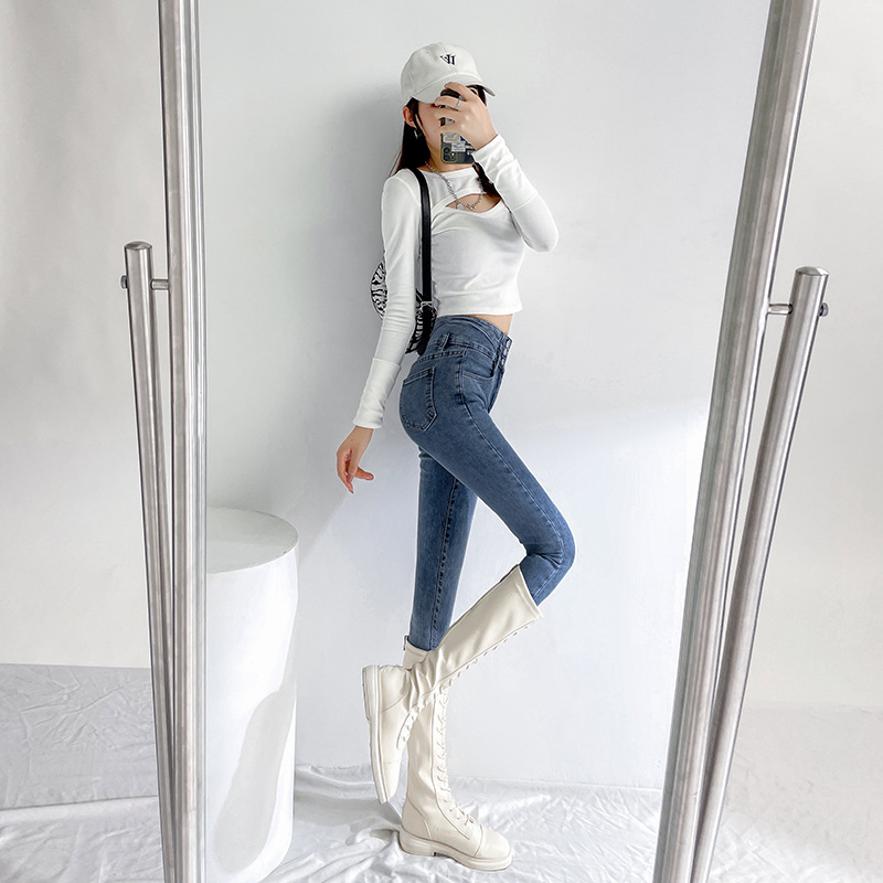 High-waisted jeans for women's petite feet Spring/Summer 2022 new style slimming grey slimming tight-fitting women's pants are trendy Application Scenario