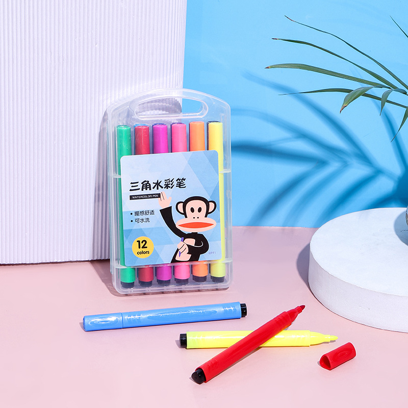 Triangle Rod Watercolor Pen Pp Box Children's Washable Non-Toxic Large Brush Large Capacity Coloring Pen Student Art Supplies details Picture