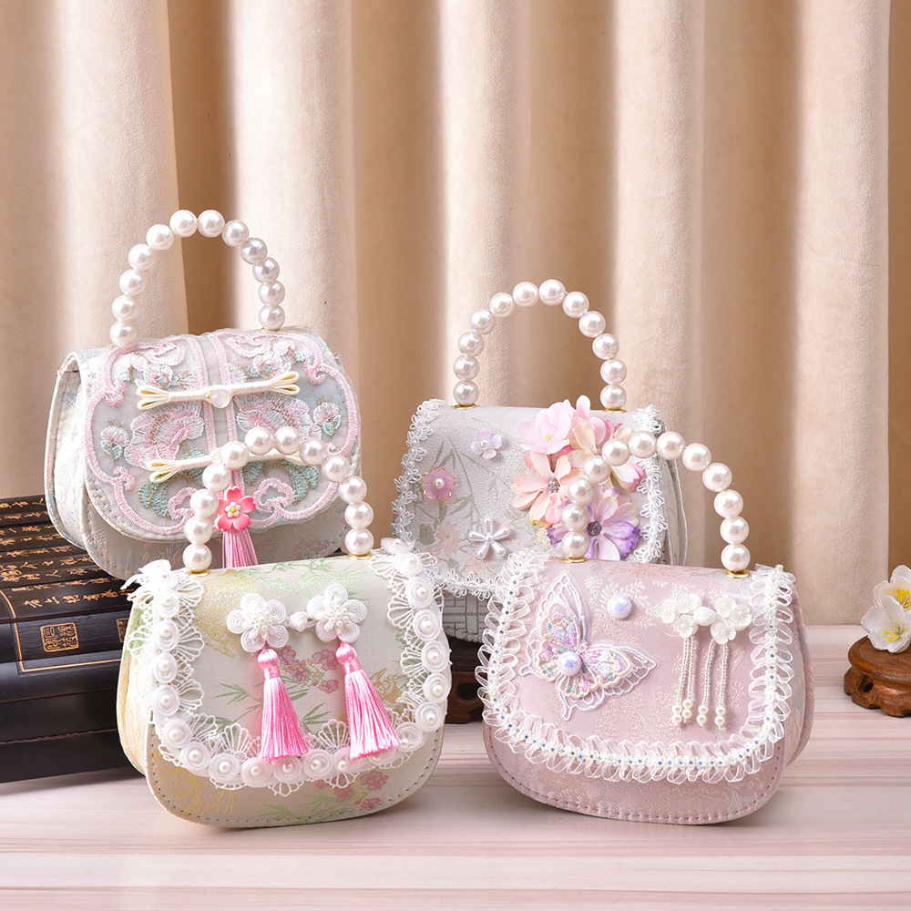 Children's coin purse, high-end and exquisite ancient-style storage wallet, little girl and little princess pearl handbag, single-shoulder bag