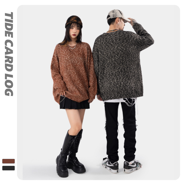 TIDE CARD LOG Autumn/Winter new thickened round neck base knitted gold thread woven couple sweater trend