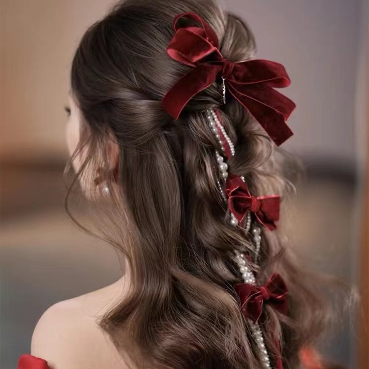 Hair Accessories With Red Bow Hair Clips details Picture