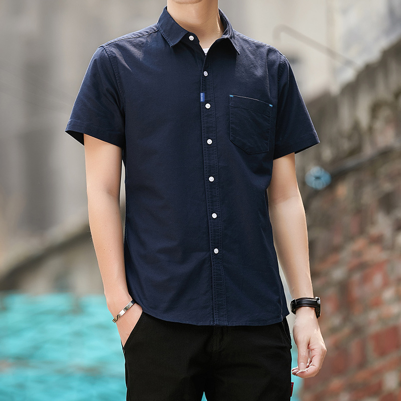 Men's pure cotton short-sleeved shirt 2025 Summer new washed all-cotton casual and versatile shirt for young men Specification image