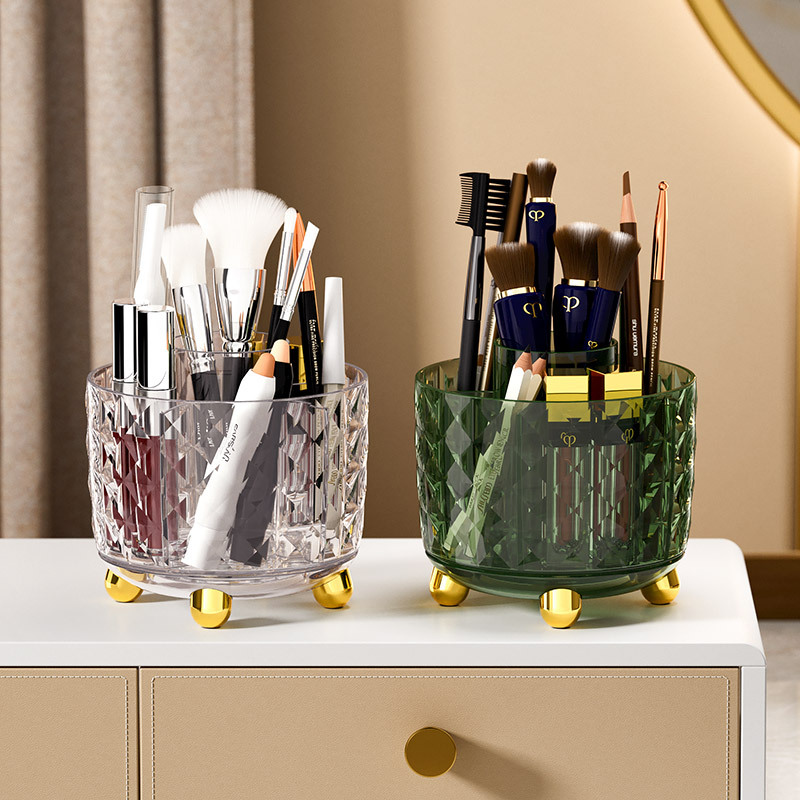 Simple and light luxury style makeup brush storage box, desktop compartments, dressing table, lipstick and eyeshadow dust-proof storage box, separate pen holder details Picture