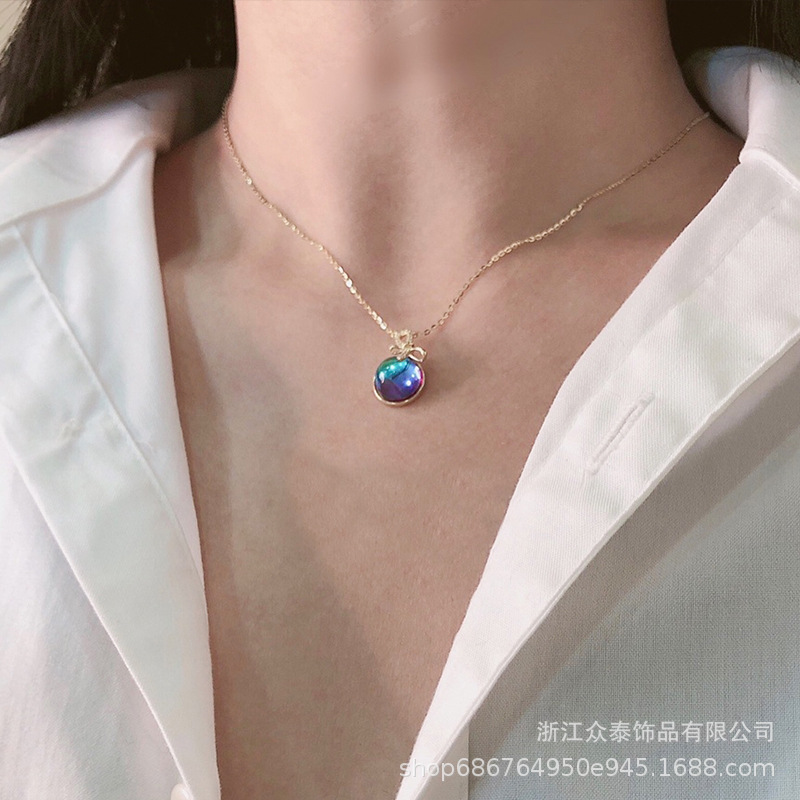 S925 silver necklace Moonlight bow micro-inset zircon moonstone necklace light luxury niche design sense of advanced details Picture