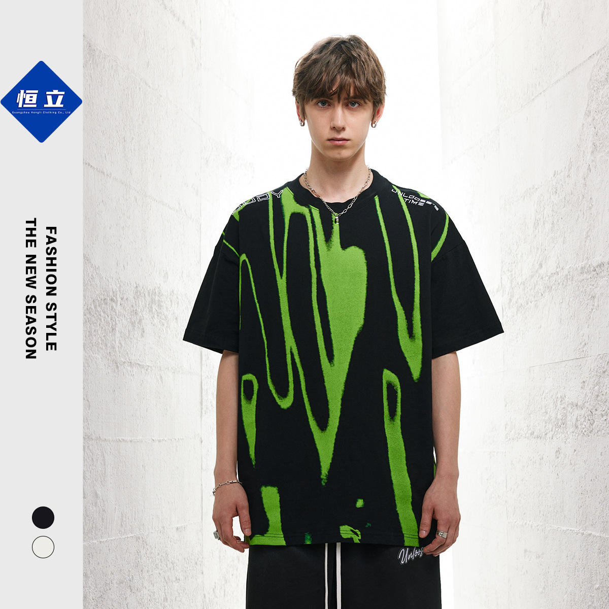 Summer original design graffiti water ripple print short-sleeved men's fashion brand loose ins American retro embroidered T-shirt
