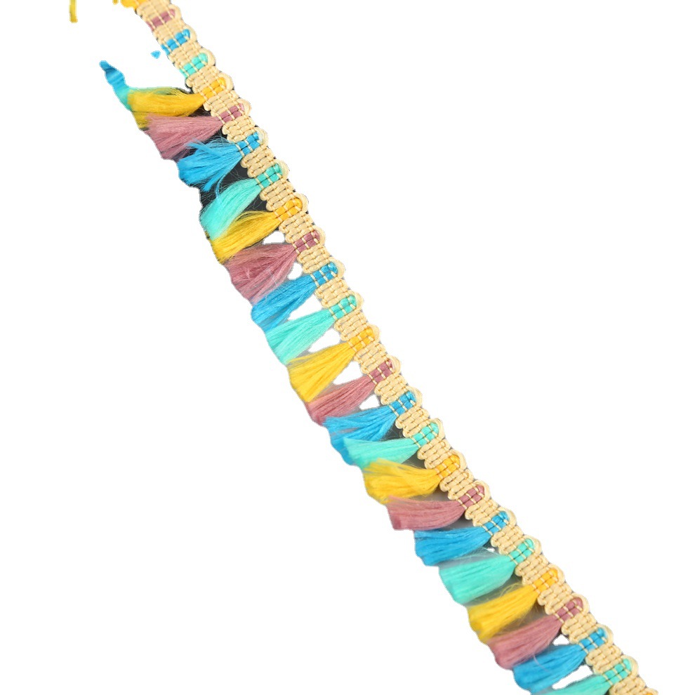 A la imagen se puede hacer encaje de poliéster de cuatro colores pequeñas hileras de barbas borlas ropa de estilo nacional accesorios de encaje cortinas cordones de sofá accesorios de correas Item Picture