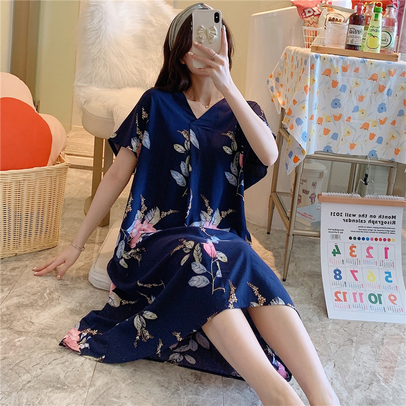 Cotton silk nightdress women's summer new short sleeve cartoon print pajamas Korean version large size loose silk home wear thin Specification drawing