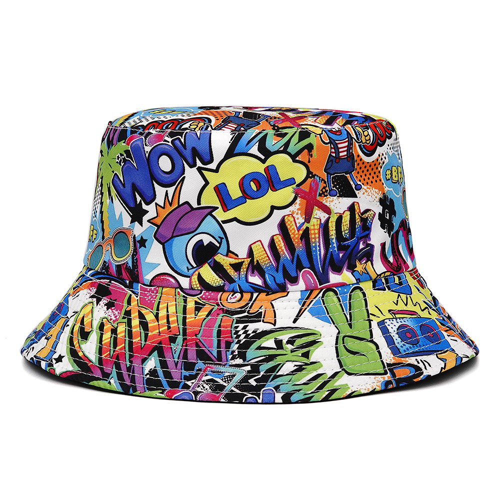 Europe And The United States New Graffiti Letter Fisherman Hat Creative Visor Hat Women's Spring Summer Outdoor Sunscreen Male Foldable Basin Hat Application Scenario