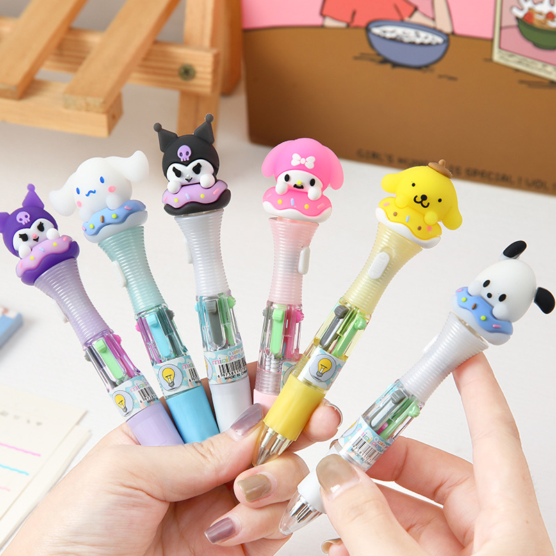 Creative Cute Pet With Light Small 4-Color Ballpoint Pen Cute Multi-Color Pen Diy By Hands-On Account Pen Student Stationery Wholesale Specification drawing