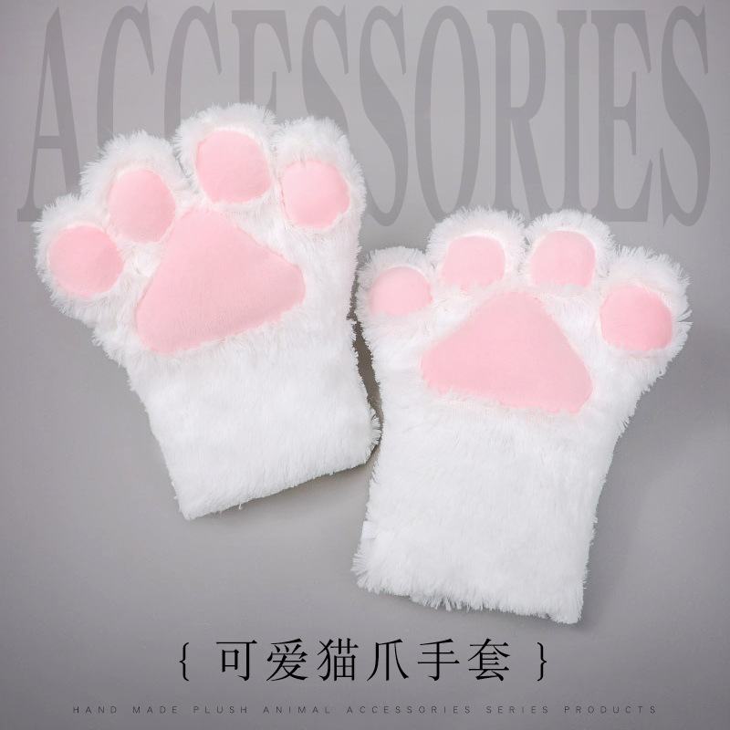 一件代发日系可爱激萌毛绒cosplay表演道具猫掌网红猫咪爪子手套图