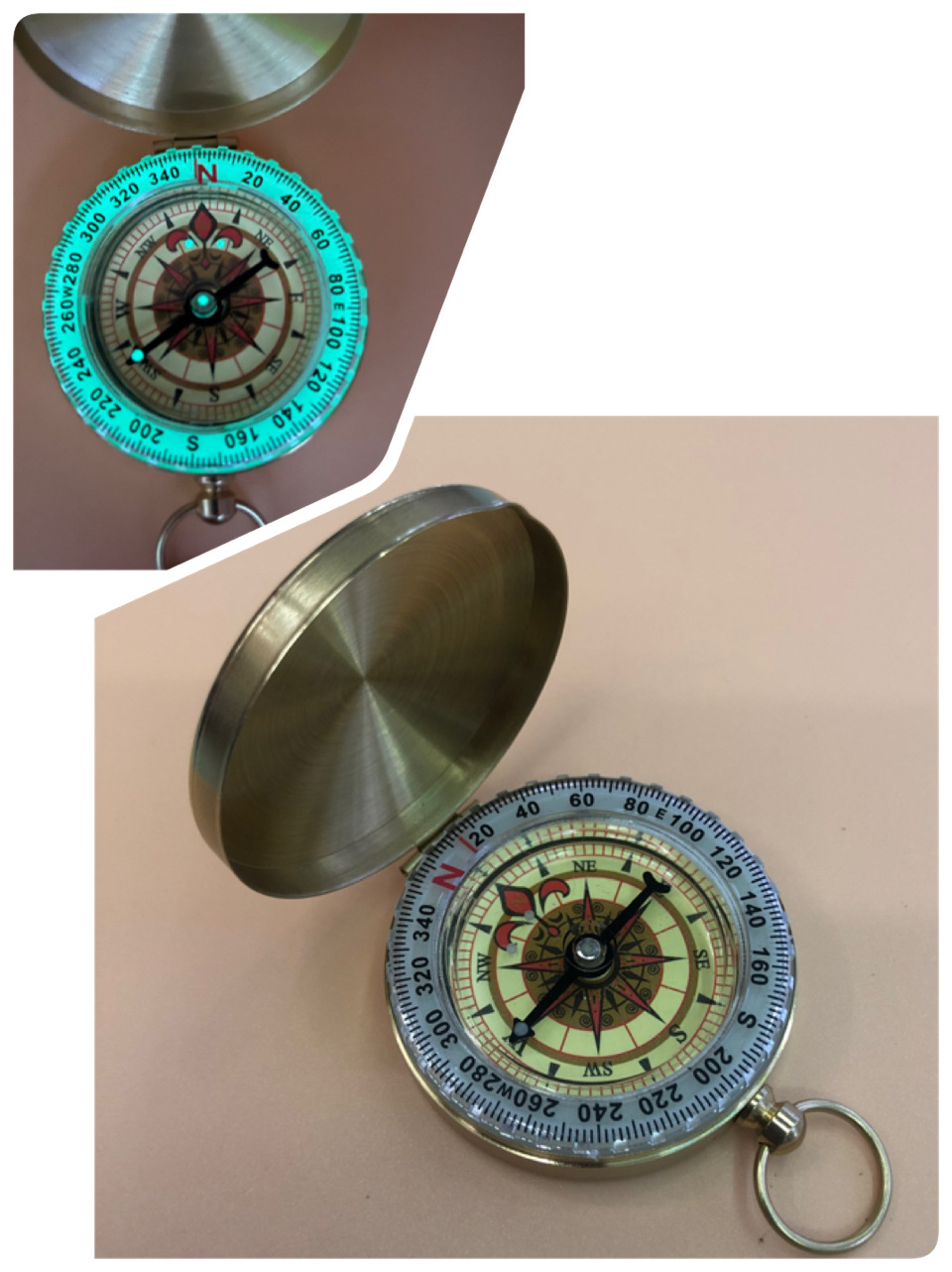 G50 Flip cover pure copper pocket watch compass, portable compass, outdoor multi-functional metal with luminous function
