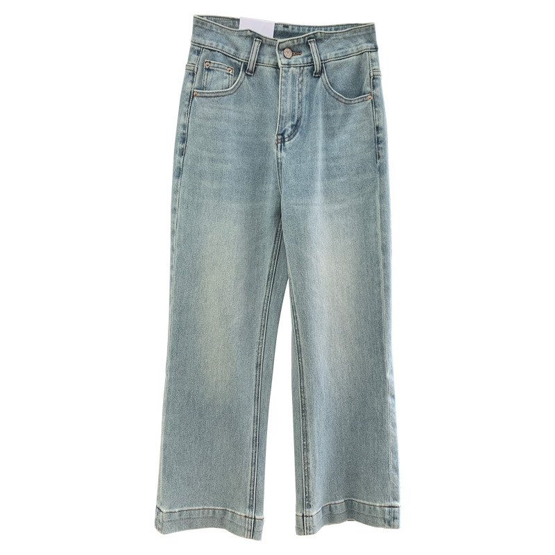 Slimming pants! Early spring light blue four-sided stretch straight-leg jeans for women 2025, high-waisted and petite 9-inch pants Item Picture