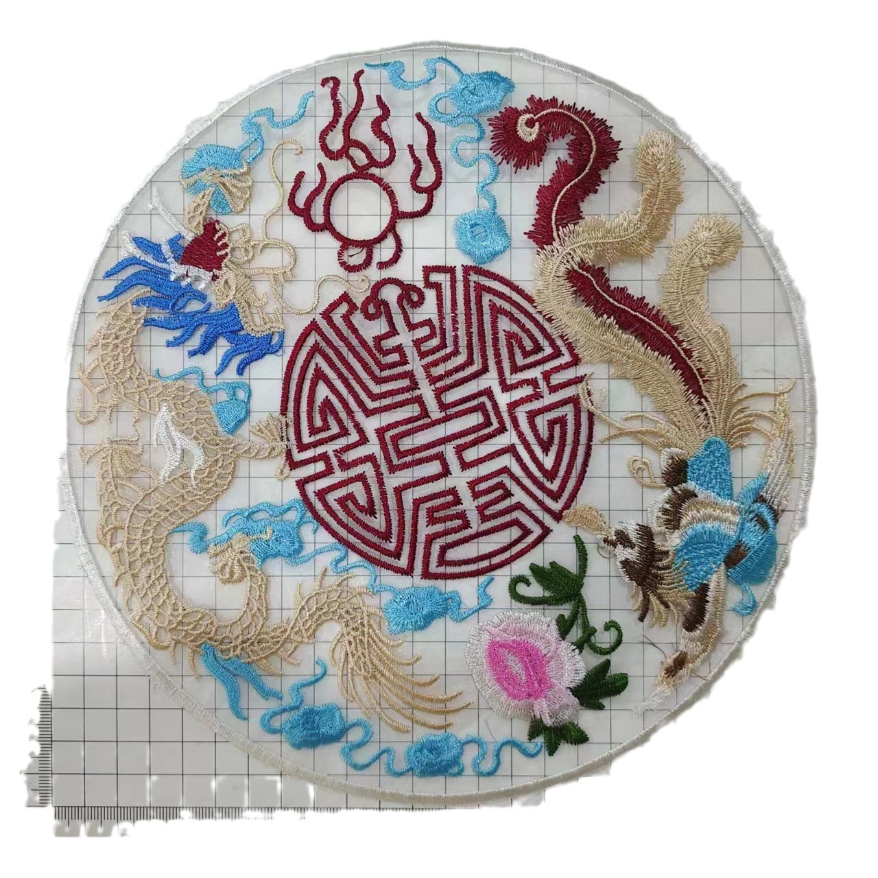 Gallo Wholesale Flat Embroider White Net Happy Character Dragon Phoenix Powder Iris Accessories Semi-Finished Clothing Hat Bag Decoration 6