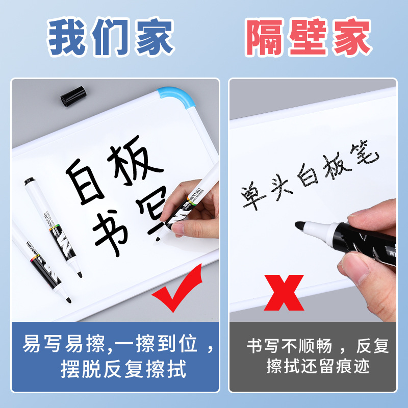 Black erasable whiteboard pen, large capacity wholesale, water-based easy-to-erase blackboard pen, color single-head writing smooth thick head pen Specification image