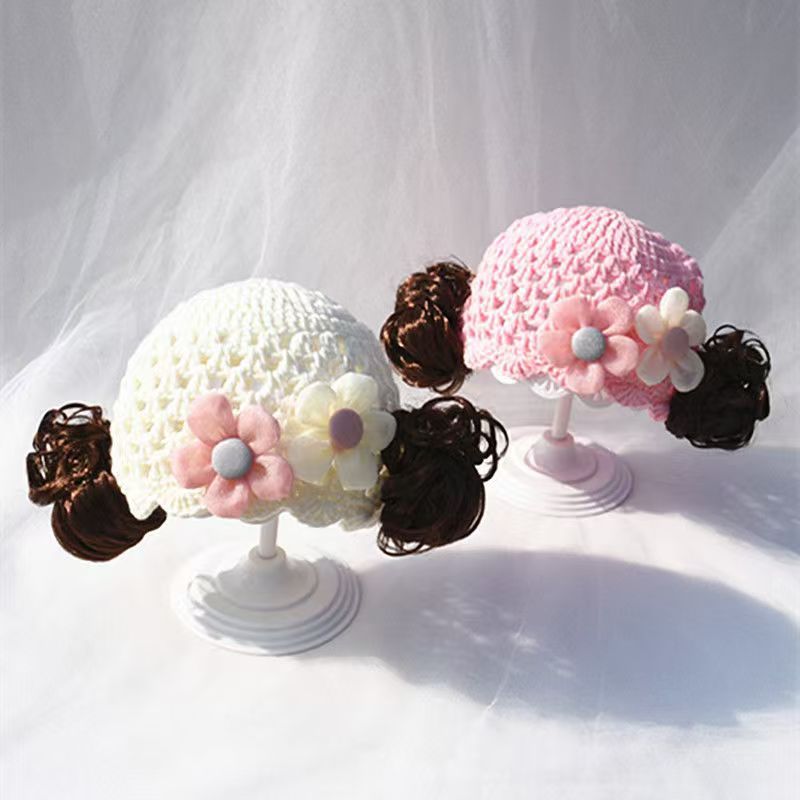 婴儿假发帽子女宝宝护囟门帽春夏韩版洋气公主手工儿童编织毛线帽详情7