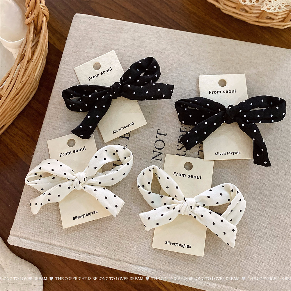 The new pearl red polka dot bow hair band from Luofu Meng is sweet, fashionable and highly elastic leather band hair accessory pic 6