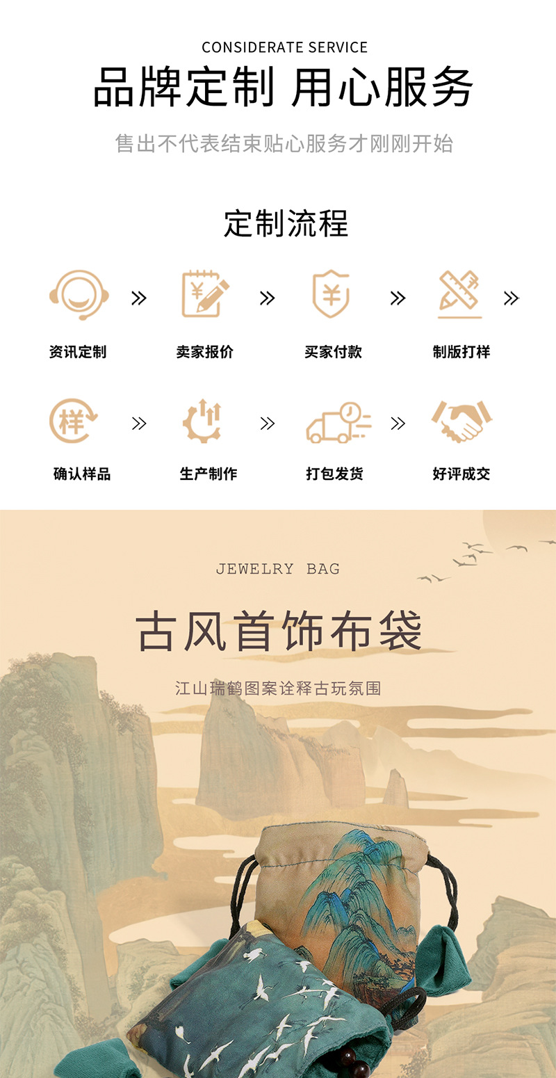 跨境中式古风首饰袋布袋抽绳束口珠宝玉器饰品收纳袋伴手礼袋子详情1