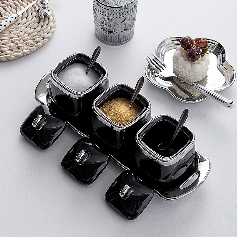 Seasoning Box Kitchen Home Nordic Light Luxury Ceramic Seasoning Tank Seasoning Tank Salt Monosodium Glutamate Tank High Appearance Level Combination Set details Picture