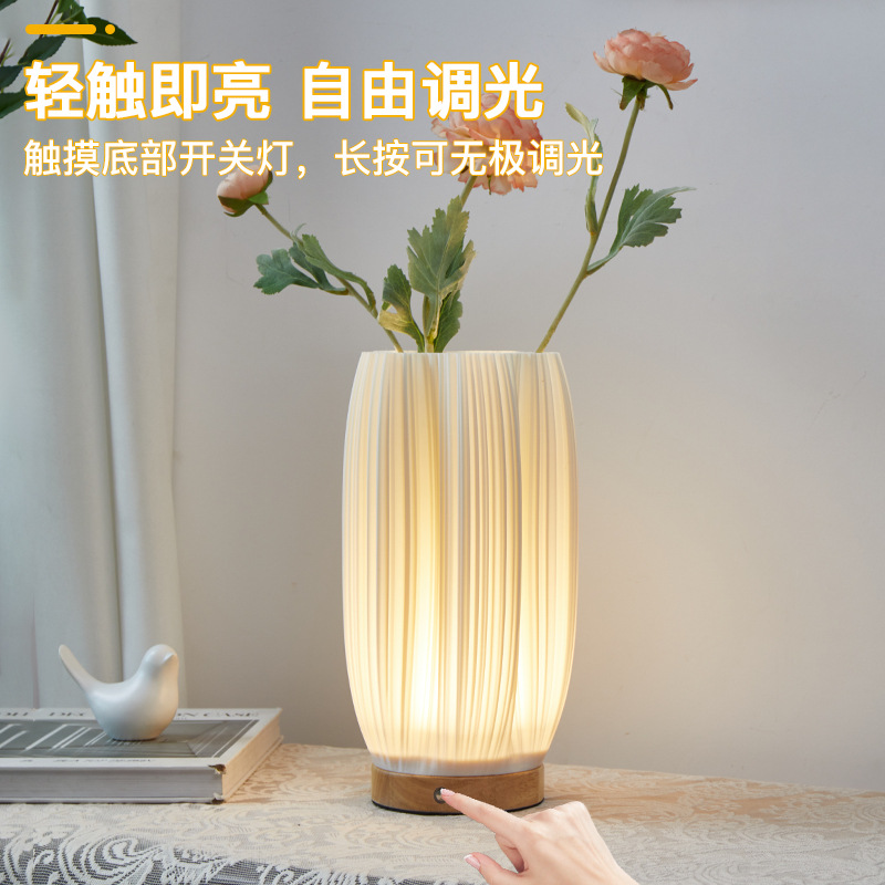 Cross-border charging desk lamp, USB night light, bedside ambient light, solid wood eye-protecting decoration, 3D bedroom creative display item full figure