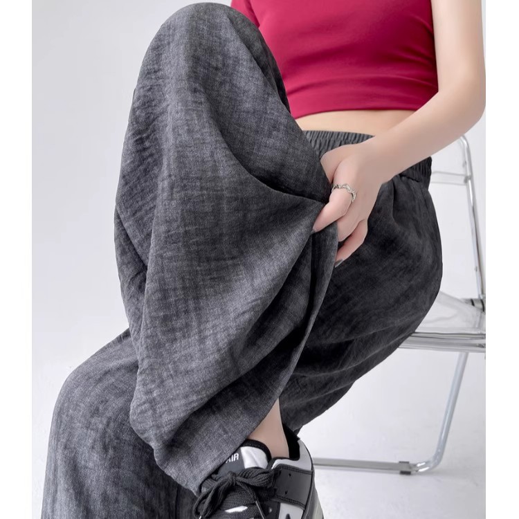 Tie-dyed ice silk cotton linen Chinese-style thin wide-leg pants for women, sun protection, summer drape, loose straight-leg high-waisted Chinese-style Yamamoto pants details Picture