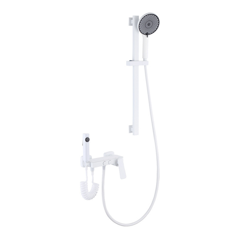 Cream-style white simple showerhead set for home bathroom, all-copper shower, constant temperature, no top spray, split pressurized showerhead Item Picture