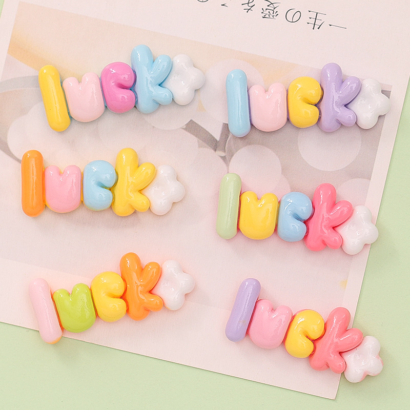 Bright Face Multi-Color Luck Letter Brand Diy Cream Glue Mobile Phone Case Hair Accessories Hair Clip Resin Accessories Wholesale Specification drawing