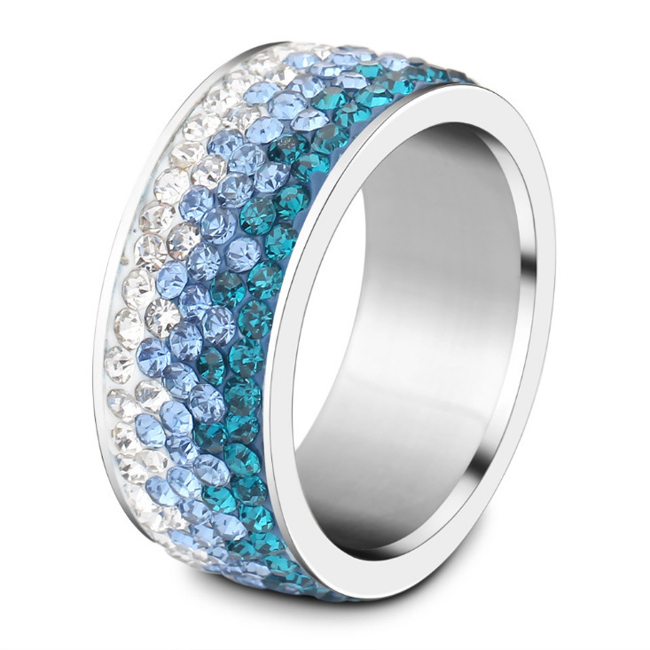 Wholesale of 8MM diamond-encrusted gradient color student fashionable and simple stainless steel titanium steel rings that are popular cross-border sales in Europe and America Application Scenario