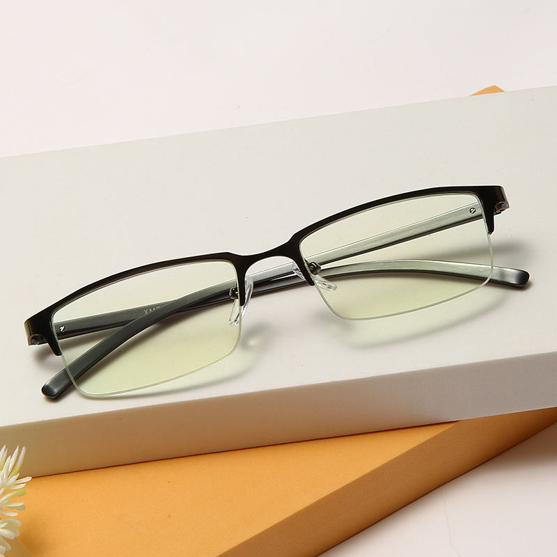 新款平光镜金属蓝膜眼镜半框铝镁镜架商务男士镜框电脑护目镜详情图1