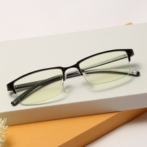 新款平光镜金属蓝膜眼镜半框铝镁镜架商务男士镜框电脑护目镜