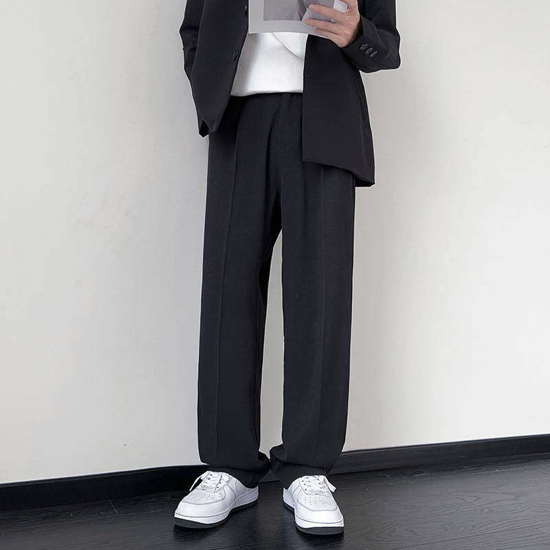 Extra-large black suit pants for men with a sense of drape and high-end style, summer thin ice silk straight-leg casual trousers Specification image