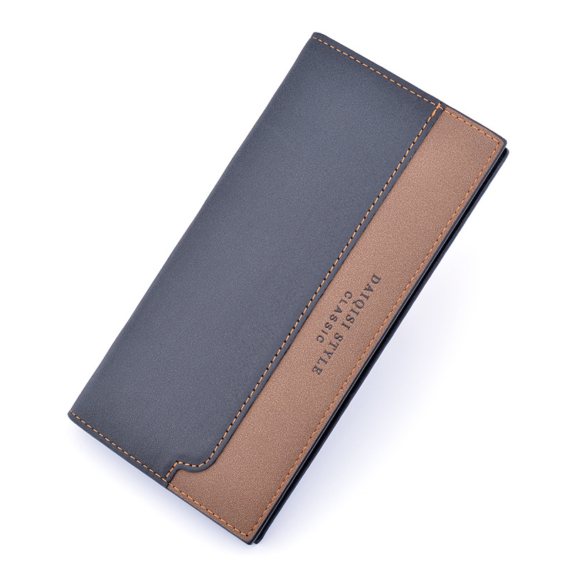Men's Wallet Men's Long Money Clip Fashion Splicing Color Contrast Thin Youth Soft Wallet Multi-Card Card Clip Suit Bag details Picture