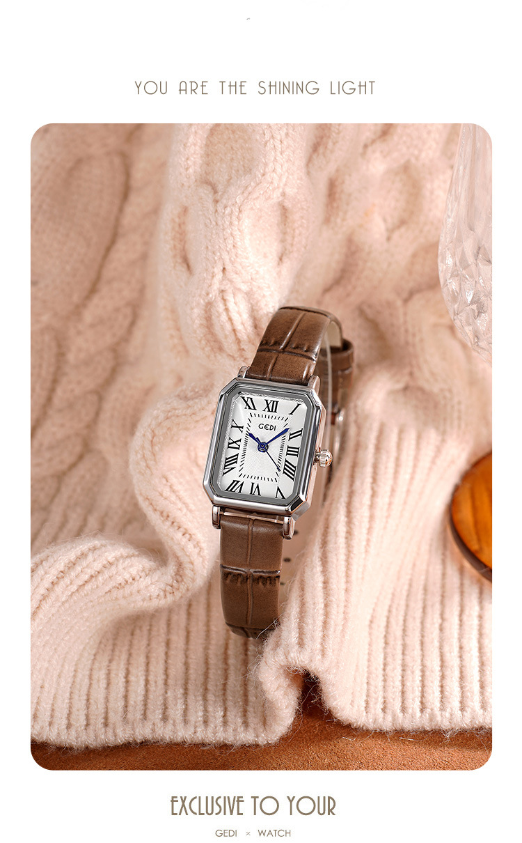 歌迪经典款复古小方简约高级学生款真皮腕表手表女士精致百搭详情8
