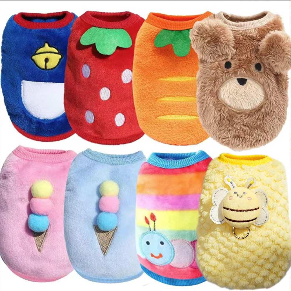 Venta directa de fábrica de dibujos animados franela caliente tazas de té para perros leche pequeña perro gato teddy ropa chaleco productos para mascotas