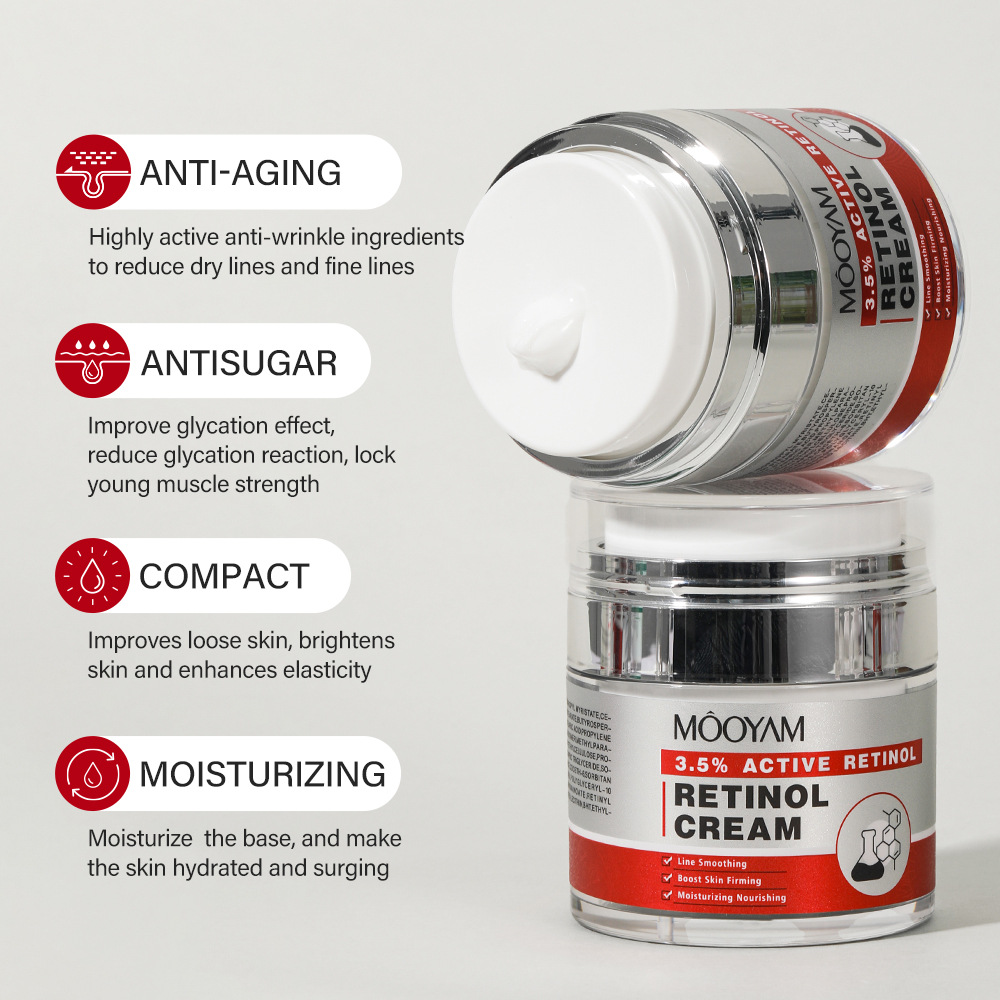 Retinol Cream Tightens And Rejuvenates The Skin, Highly Moisturizes And Resists Early Aging. It Contains 3.5% Active Retinol Essence Anti-Wrinkle Cream Application Scenario