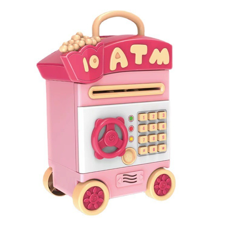 Pink/Purple 2-color automatic money-rolling piggy bank, fingerprint-sensing password, children's ATM piggy bank toy Item Picture