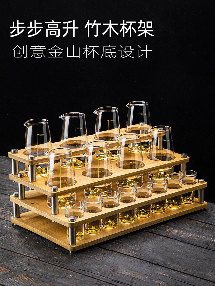Household Chinese-style gold foil liquor cups, wine POTS, high-end wine sets, crystal glass one-mouth cups, gold-edge spirits cup sets Item Picture