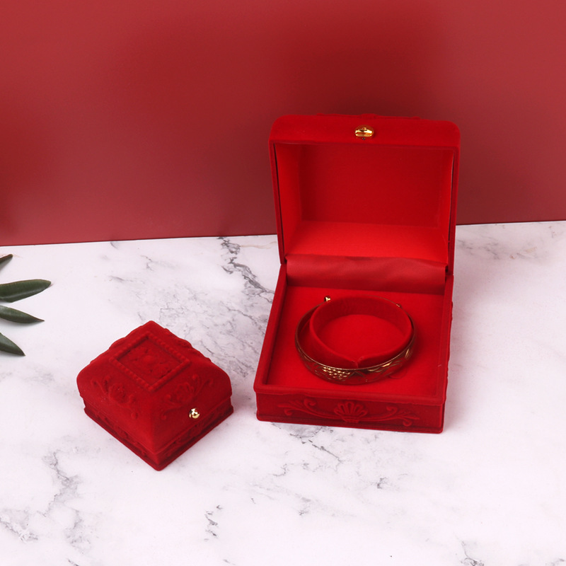 New High-End Red Jewelry Box For Flocking Rose Wedding Jewelry Ring Gift Box Packaging Display Box Specification drawing