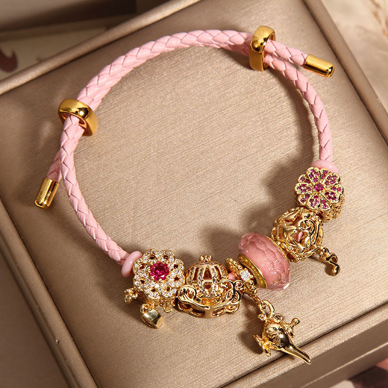 Pan estilo rosa cuerda de cuero aladdin lámpara mágica pulsera mujeres ins nicho ligero lujo alto sentido pulsera de flores mano cadena Specification image
