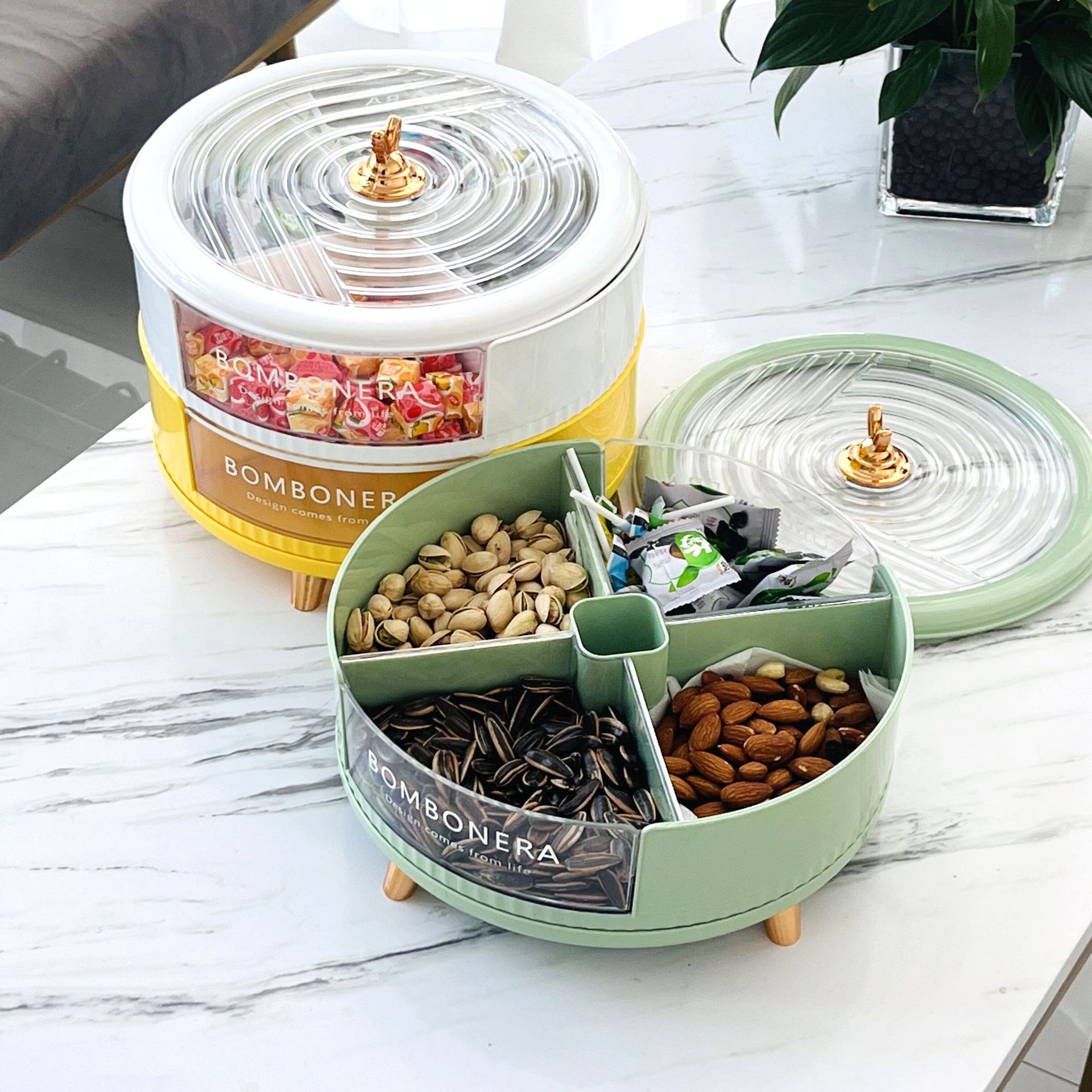 多层分格年货坚果糖果盘瓜子零食盘家用客厅单双层旋转新年干果盒