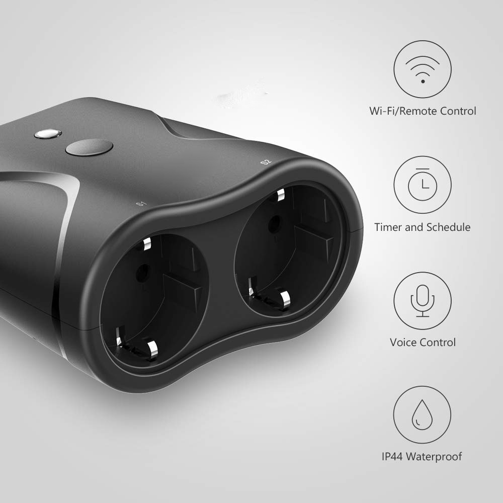 Outdoor smart power socket, garden plug with dual sockets, graffiti remote control, timed on/off, European standard power strip Specification image
