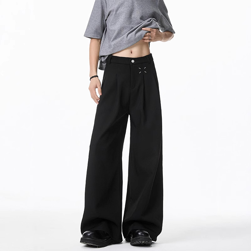 American cleanfit black trousers for men in spring and autumn, straight-leg loose, drape, casual and high-end wide-leg trousers for men Item Picture