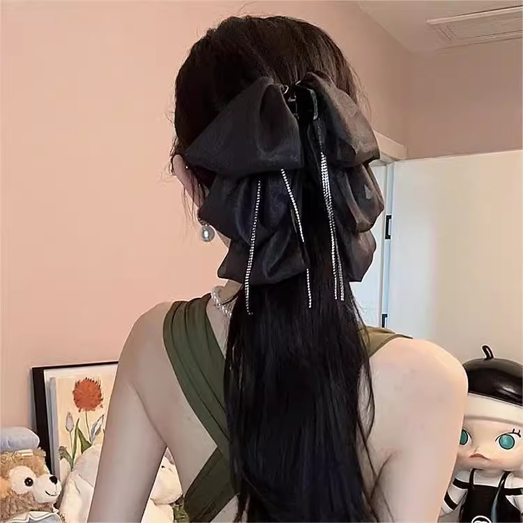 Vintage Fringe Streamer Bow Hair Accessories 2024 New Face Small Back Head Hair Clip Grab Clip Female Shark Clip Application Scenario
