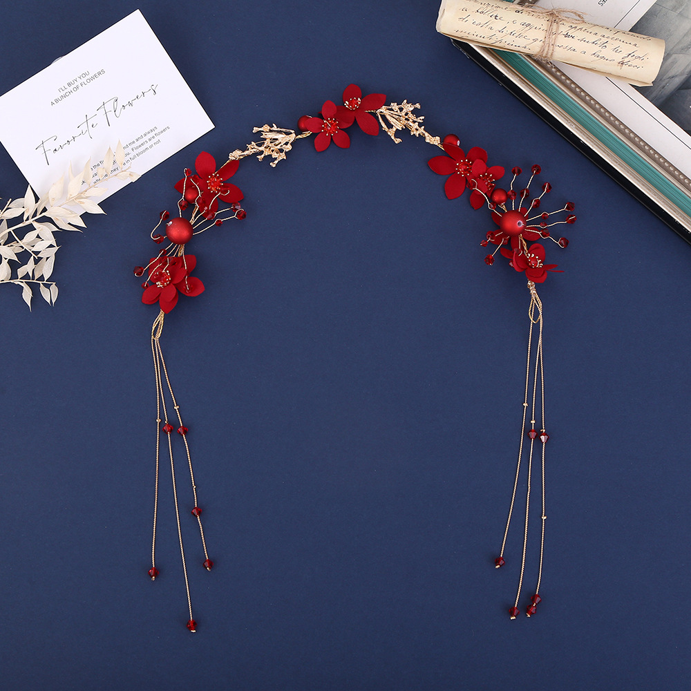 古风汉服发饰流苏发卡女孩公主气质头饰手工编织花环飘带发箍批发详情4