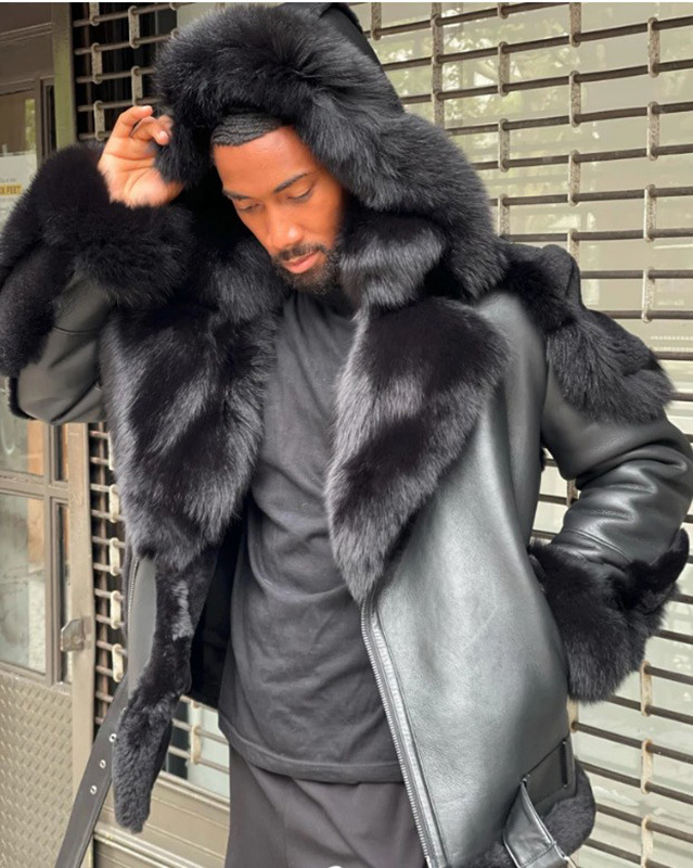 wish on AliExpress Independent Store: Black large fur collar, hooded, thickened and fleece men's leather jacket 6556 Application Scenario